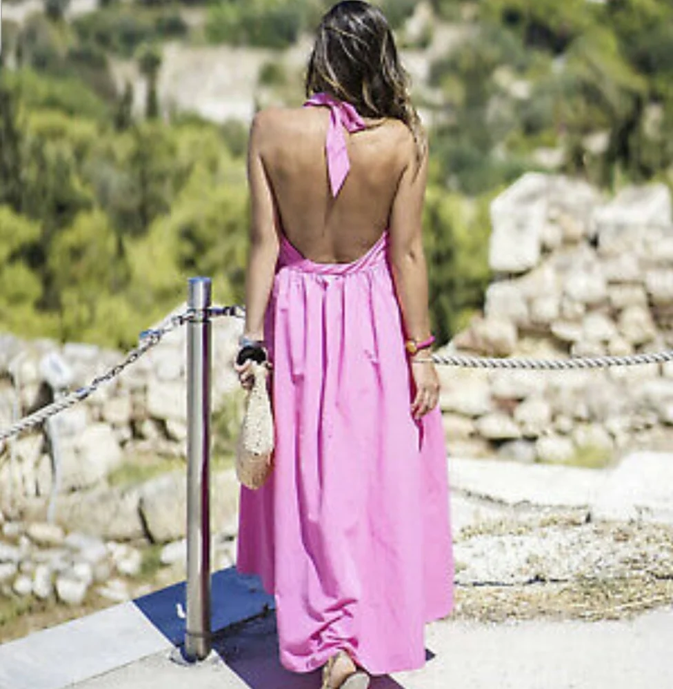NWT Zara Pink Poplin Halter Neck Dress, Size M - Picture 3 of 13